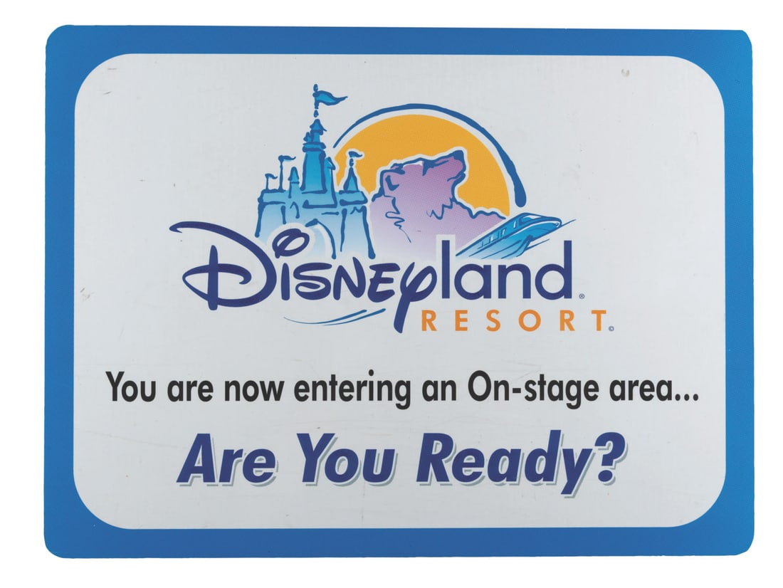 A Disneyland Resort "Entering an On-Stage Area" Sign. (1 of 1)