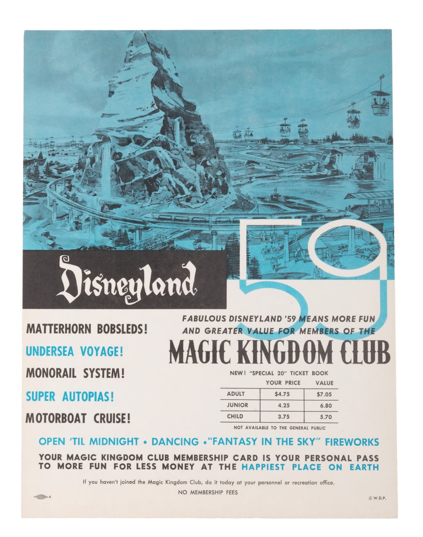 A Disneyland 1959 New Attractions Window Card. (1 of 1)
