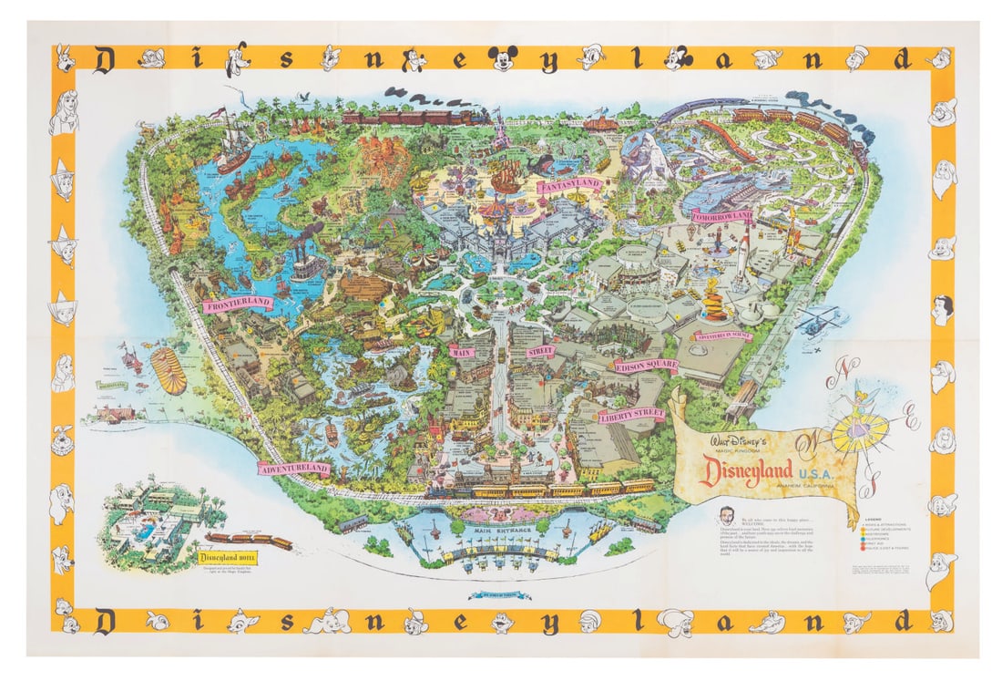 A 1958-B Disneyland Souvenir Fun Map.: (Disneyland, 1958) A souvenir fun map of Disneyland from 1958. This was the second version of the "1958" maps by artist and Disney Legend Sam McKim. This "B" map features major differences from the "A