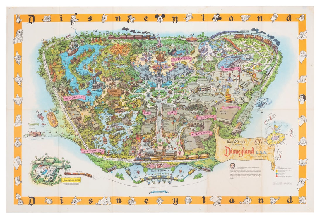 A 1958-C Disneyland Souvenir Map.: (Disneyland, 1958) A souvenir map of Disneyland from 1958. This map was the third version of the first-year large-format souvenir maps. This 1958-C map features subtle differences from the "B" version