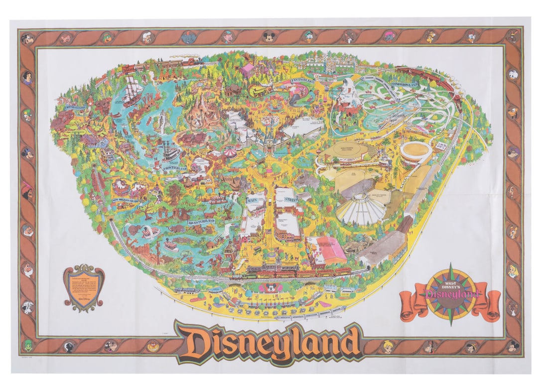 A 1989 Disneyland Souvenir Map.: (Disneyland, 1989) A large souvenir map of Disneyland from 1989. This map is the first edition to omit America Sings, feature Splash Mountain, and detail the change from Bear Country to Critter Countr