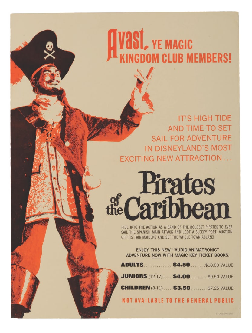 A 1967 Pirates of the Caribbean Disneyland Window Card. (1 of 1)