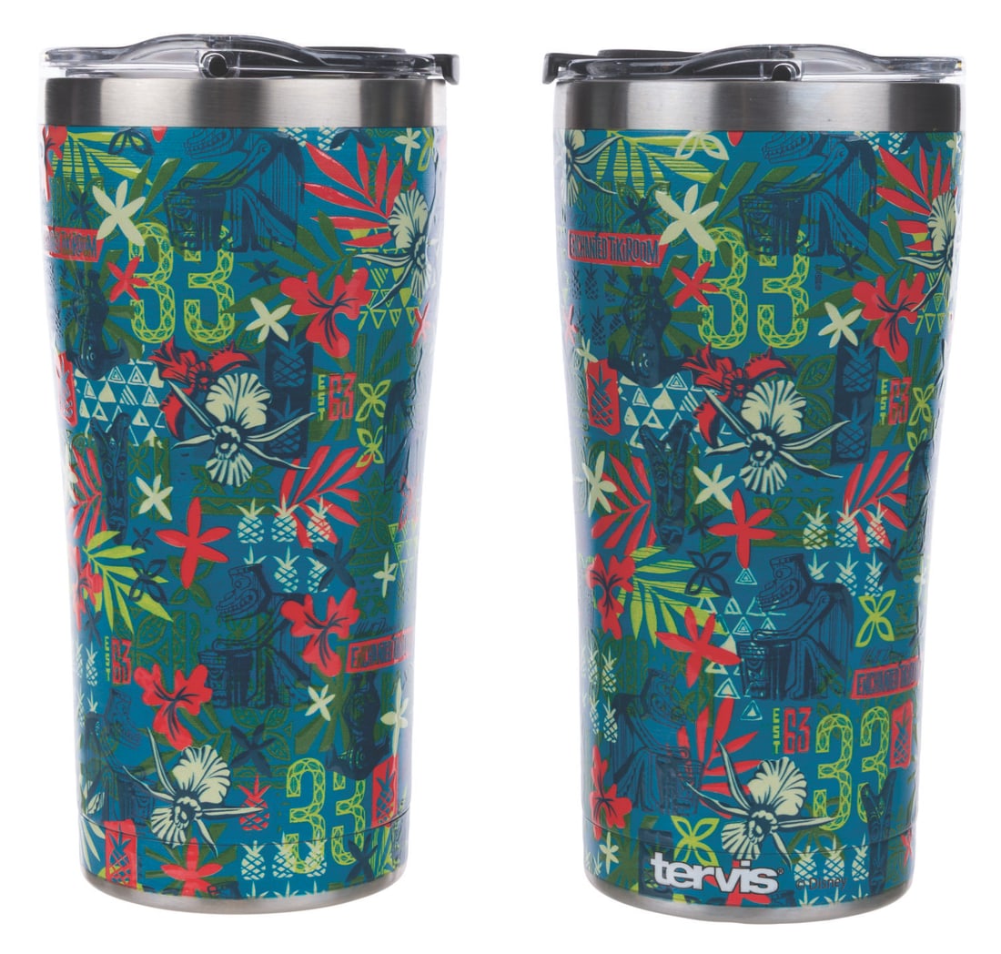 A Pair of Disneyland Club 33 Tiki Tumblers.: (Disneyland, 2010s-20s) A pair of rare Club 33 tiki tumblers by Tervis. Measuring 7" tall and 3.5" in diameter, the tumblers are in fine condition.