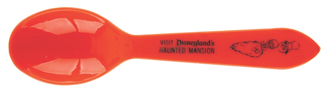 A Haunted Mansion "I Scream Sundae" Ice Cream Spoon.: (Disneyland, 1969) A rare spoon created for the grand opening of The Haunted Mansion. In honor of Disneyland's newest attraction, Carnation Ice Cream Plaza hosted a special "I Scream Sundae" event,