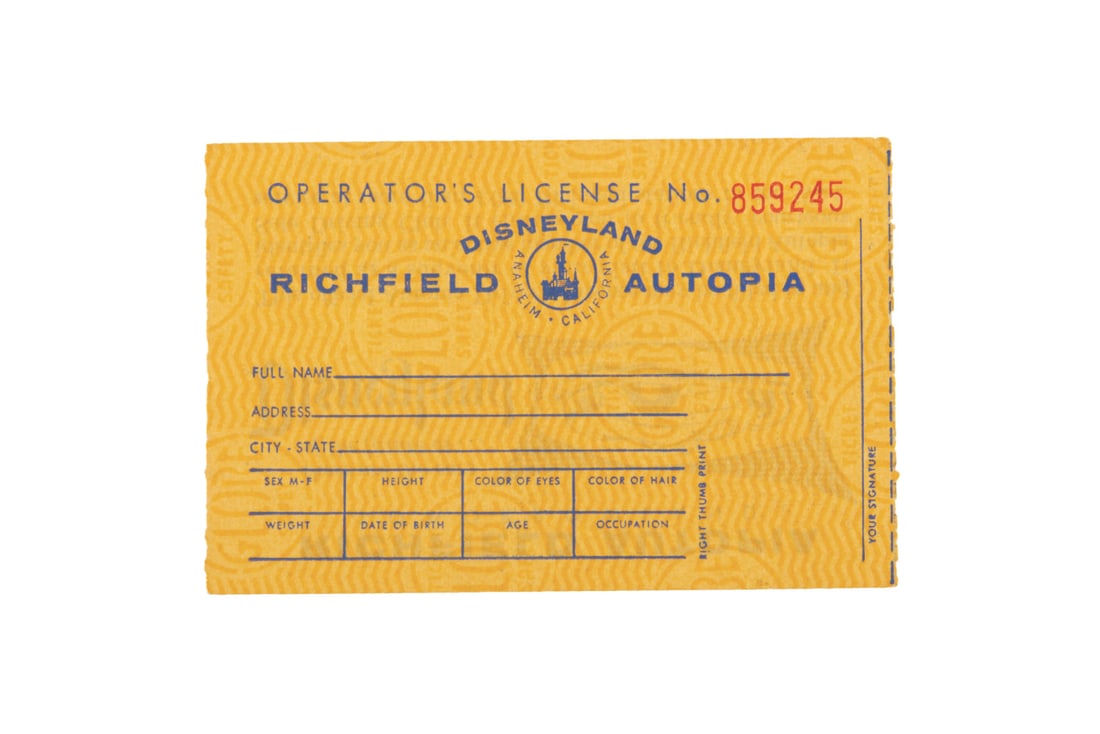 A 1955 Autopia Driver's License. - 2