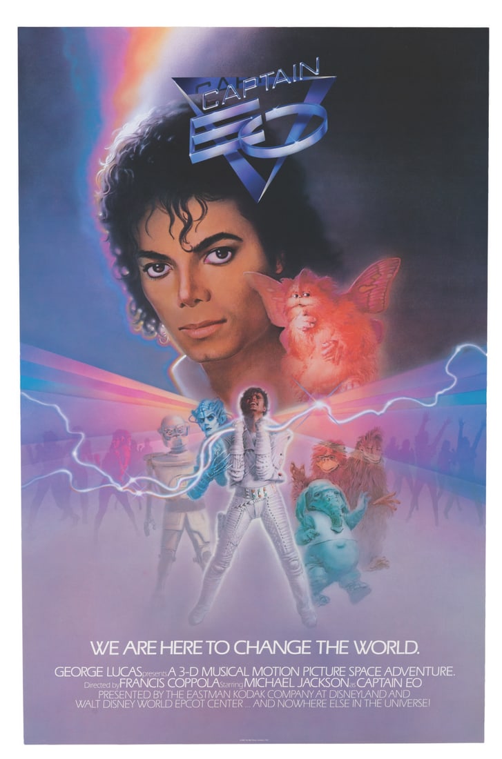 A Captain EO Attraction Souvenir Poster.: (Disneyland, 1986) A beautiful souvenir poster from Disneyland's Captain EO attraction, featuring characters from the 3-D musical attraction. This poster was available in Tomorrowland with the opening
