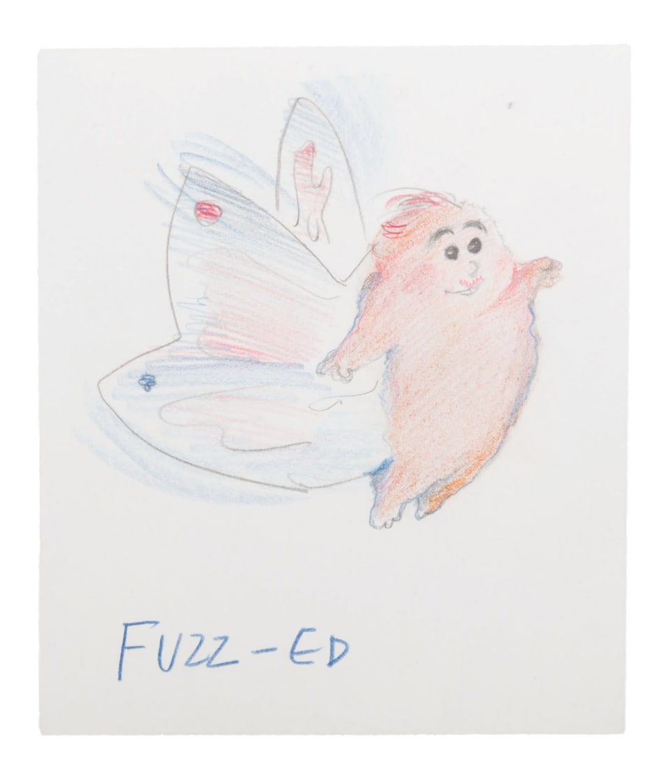 A Captain EO Fuzzball Concept Drawing.: (Disney, 1986) A small concept drawing of Fuzzball from Captain EO. This drawing is from the estate of Harrison Ellenshaw, the special effects supervisor for the 3-D musical film. Accomplished in