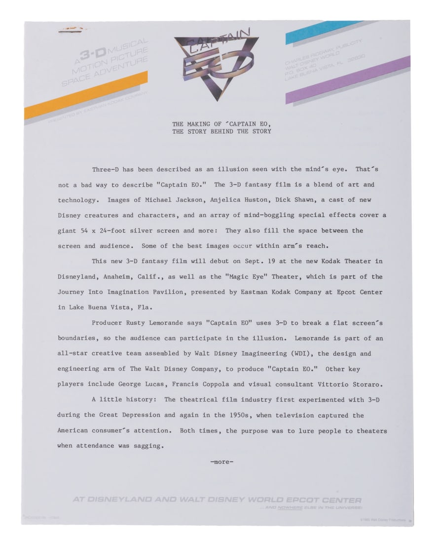 A Captain EO Press Kit. - 7