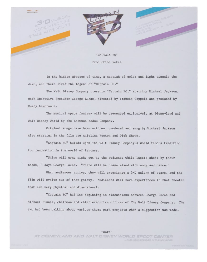 A Captain EO Press Kit. - 8