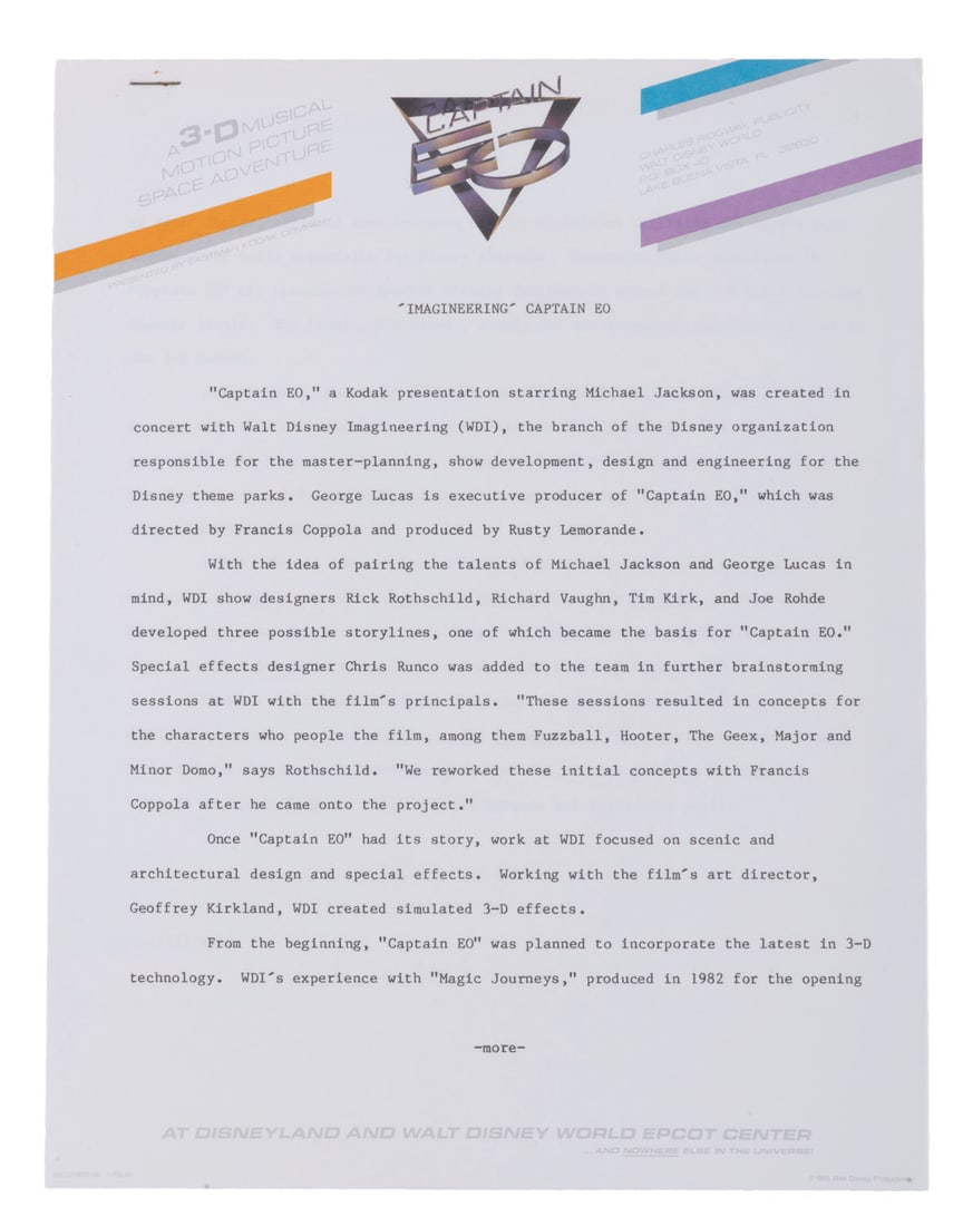 A Captain EO Press Kit. - 9