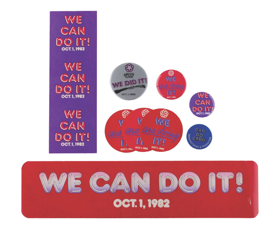 A Collection of EPCOT "We Can Do It!" Imagineer Items.: (EPCOT, 1982) A collection of Walt Disney Imagineering items from the construction of EPCOT. "We Can Do It!" was the rallying cry for the project, and "We Are Doing It" and "We Did It" followed