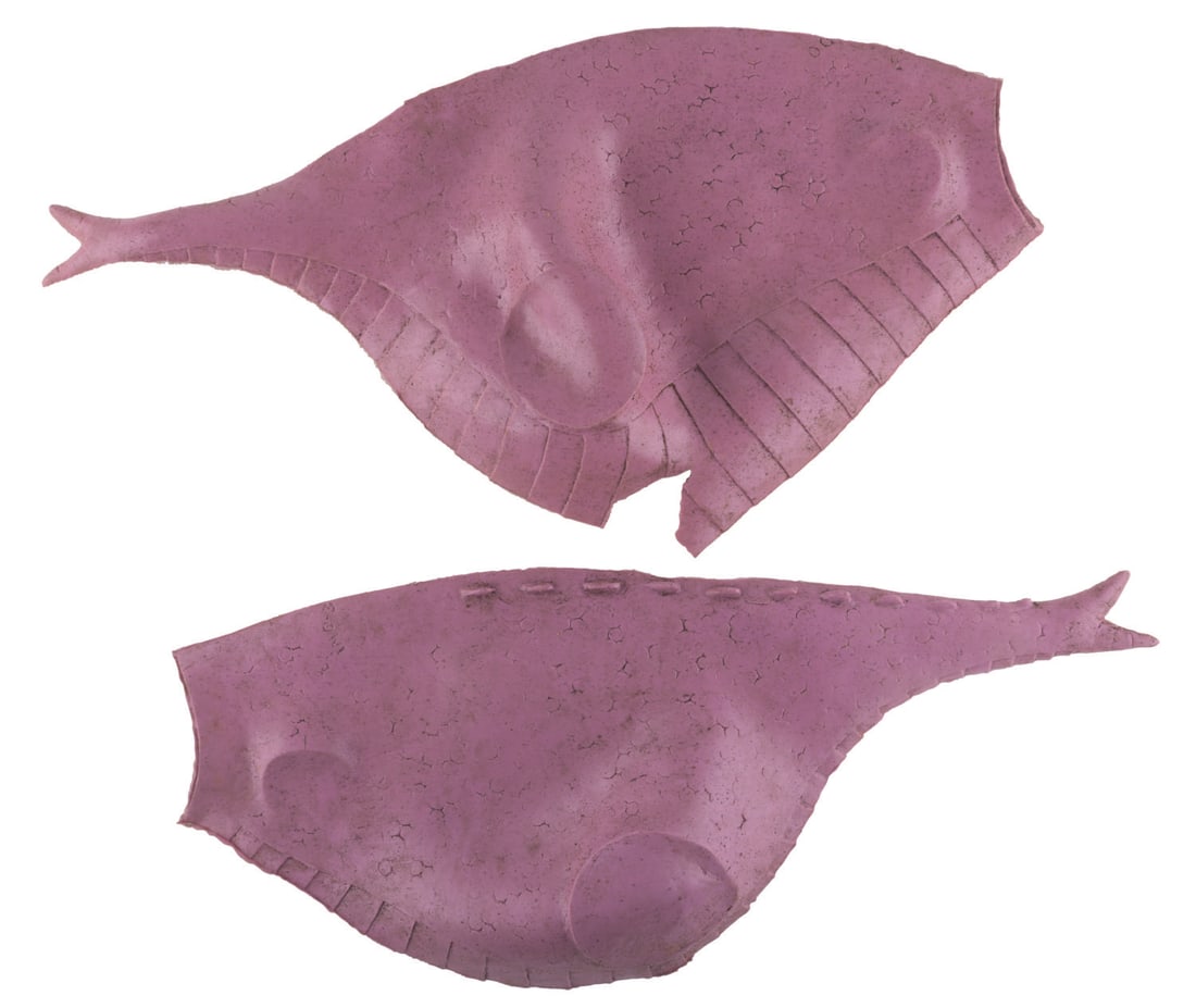 A Pair of Journey Into Imagination Figment Puppet Skins.: (EPCOT Center, 1983) A pair of Figment puppet body skins from the original Journey into Imagination attraction. Measuring 13" x 26", the latex rubber Figment skins display in very good condition with