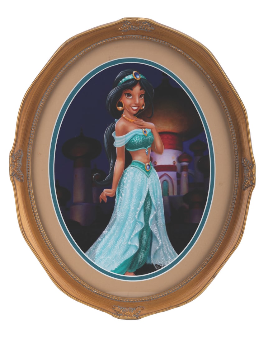 A Port Orleans Royal Rooms Princess Jasmine Framed Portrait.: (Disney's Port Orleans Riverside Resort, 2020s) A portrait of Jasmine from the original decor for the Royal Rooms at Port Orleans Riverside. Jasmine graced a wall with six other Disney Princess portra