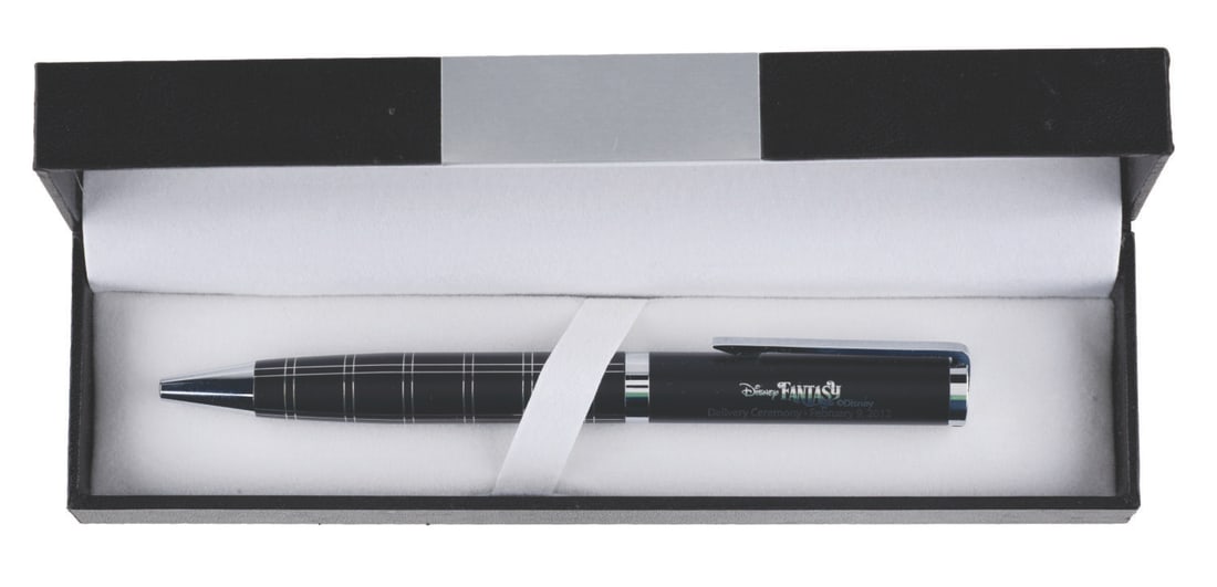 A Disney Fantasy Cruise Ship Delivery Ceremony Pen.: (Disney, 2012) A pen commemorating the Delivery Ceremony of the Disney Fantasy from the Meyer Werft shipyard to Disney Cruise Line on February 9, 2012. The pen has the name of the ship and ceremony