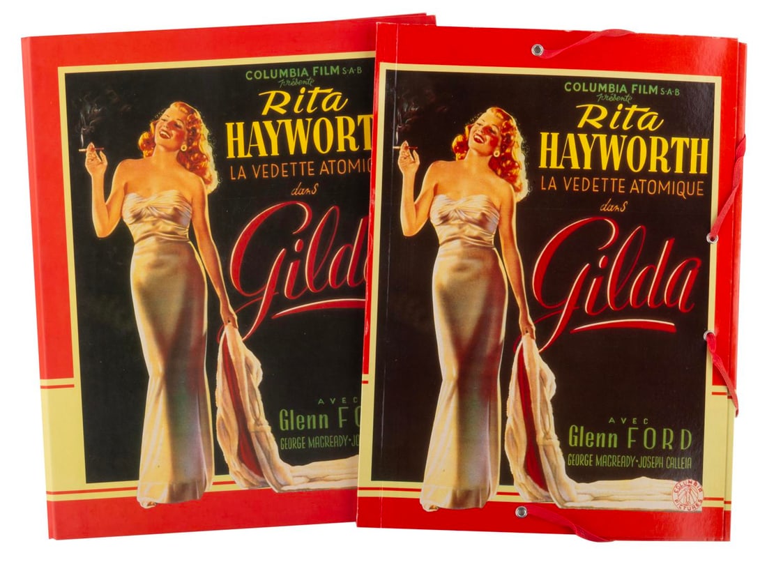 A Columbia Pictures "Gilda" Folder & Binder.: (Columbia, 1990s-2000s) A promotional folder and binder featuring the poster art for the classic film noir "Gilda" starring Rita Hayworth. Measuring 9.5" x 12.75" and 10.5" x 12.75", the folder and bi