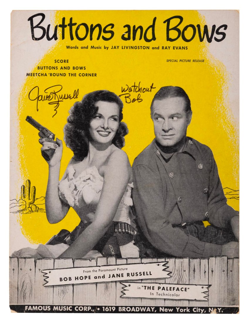 Jane Russell Signed Sheet Music for "Buttons and Bows" from "The Paleface." (1 of 2)