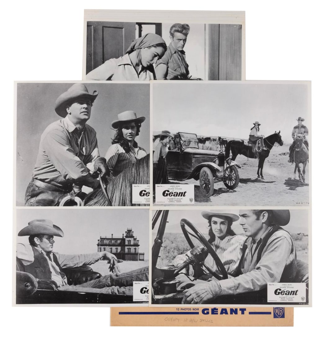 Publicity Photos from the French Release of "Giant.": (Warner Bros., 1956) A collection of twelve black and white prints for the French release of George Stevens' "Giant" in their original envelope. Measuring 9.25" x 11.75", the prints are in very good