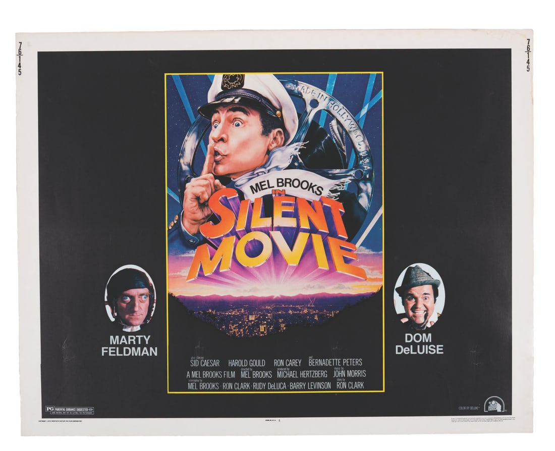 A "Silent Movie" Half-Sheet.: (20th Century Fox, 1976) A half-sheet for Mel Brooks' "Silent Movie" starring Marty Feldman and Dom DeLuise. Measuring 22" x 28", the half-sheet is in good condition with scratches, creases, and disco