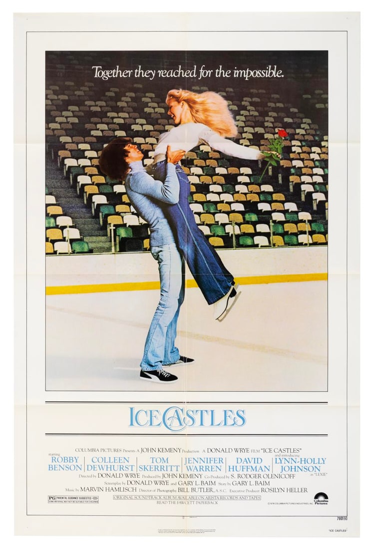 An "Ice Castles" One-Sheet.: (Columbia, 1978) A one-sheet for the romantic figure skating film "Ice Castles." Measuring 27" x 41", the poster is in very good condition with slight discoloration, wear, and creases along the