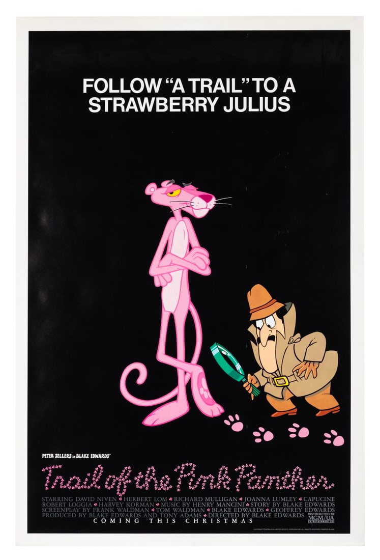 A "The Trail of the Pink Panther" One-Sheet.: (MGM/United Artists, 1982) An original one-sheet for "The Trail of the Pink Panther," the seventh film in the series. Measuring 27" x 41", the poster is in very good condition with a few areas of