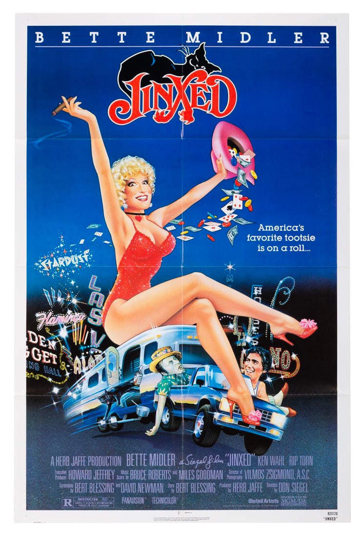 A Bette Midler "Jinxed!" One-Sheet.: (MGM, 1982) A one-sheet for “Jinxed!” starring Bette Midler and Rip Torn. Measuring 27” x 41”, the poster is in very good condition with typical light wear including creases along