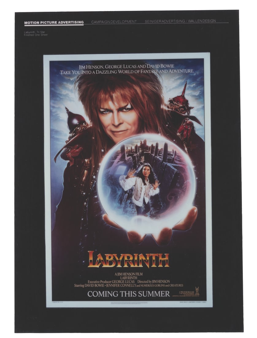 A "Labyrinth" Teaser Presentation Board.: (Tri-Star Pictures, 1986) A laminated presentation board of the finished teaser one-sheet for "Labyrinth." Measuring 17.25" x 12.25", the laminated board is in very good condition with light handling