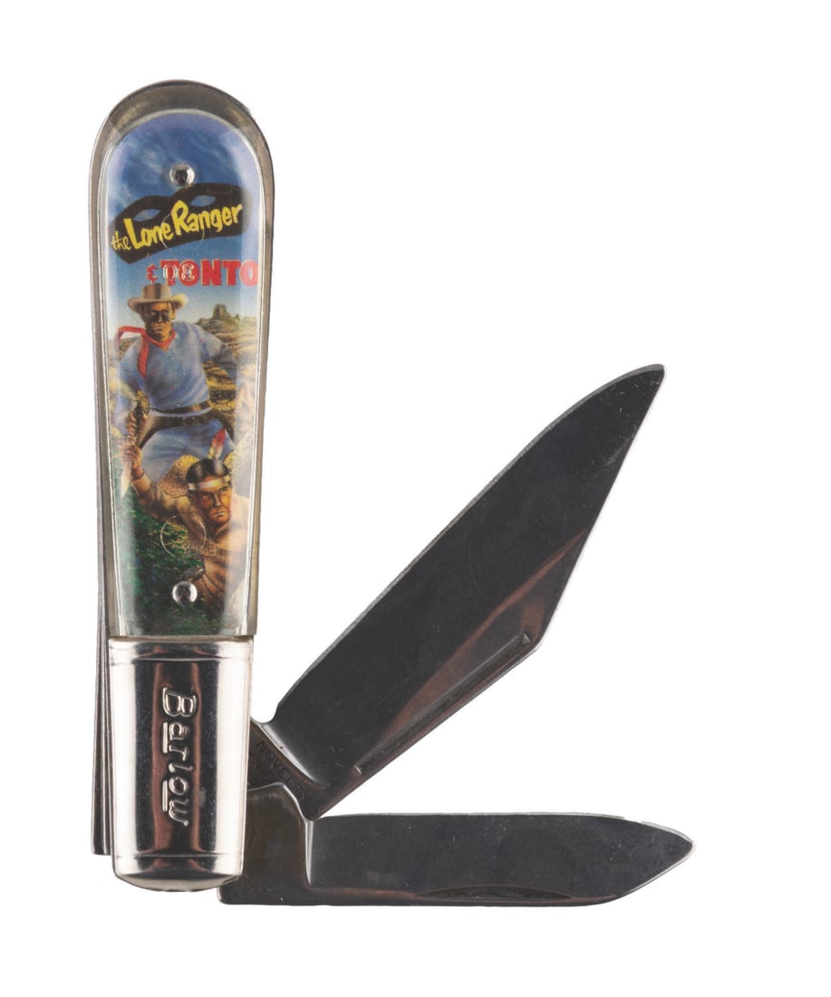 A Lone Ranger and Tonto Pocketknife.: (Barlow, 1990s) A pocketknife featuring The Lone Ranger and Tonto. Measuring 3.5" long, the pocketknife is in very good condition with scratches.