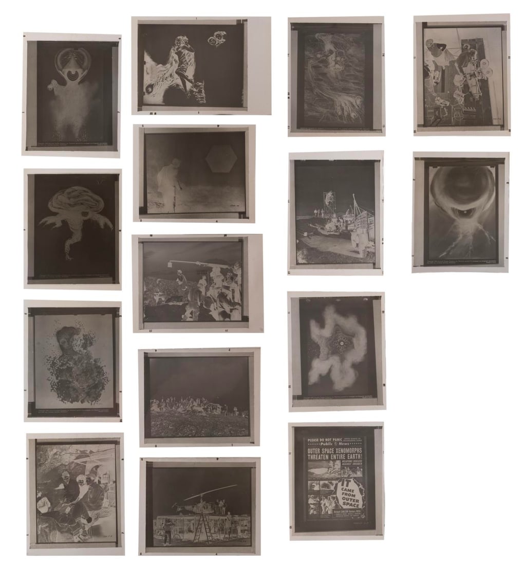 A Collection of "It Came From Outer Space" Negatives.: (Universal Pictures, 1953) A collection of fifteen 2" x 2.5" negatives of "It Came From Outer Space." Included are publicity and behind-the-scenes photos, and some apparently of concept art. The