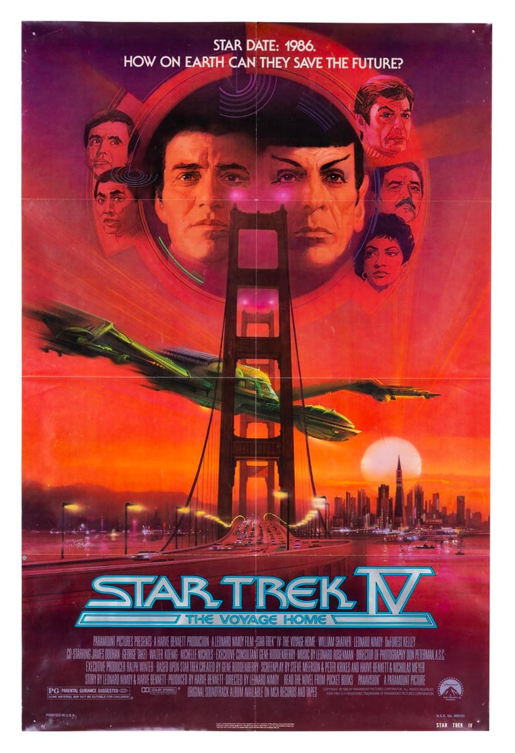 A "Star Trek IV: The Voyage Home" One-Sheet.: (Paramount, 1986) A one-sheet for “Star Trek IV: The Voyage Home.” This was one of the good ones; the one with whales. Measuring 27” x 41”, the poster displays in good condition