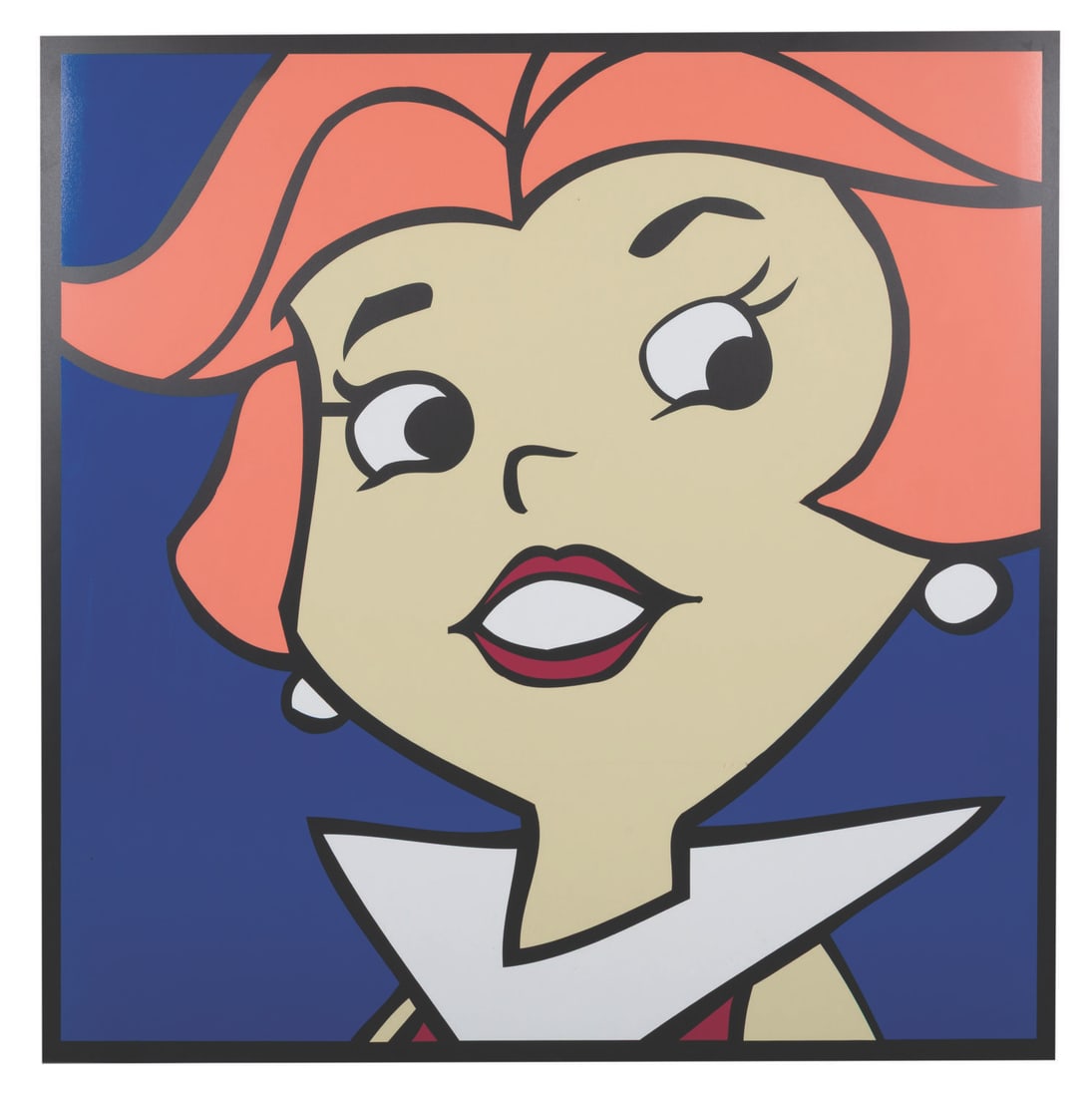 An Oversized Jane Jetson Display Sign.: (Hanna-Barbera, 1990s) A "Square Face Jane Jetson" pop-art style one-of-a-kind sign. Accomplished in vinyl decal on high-density foam board, the hand-made display has French cleats on the reverse for