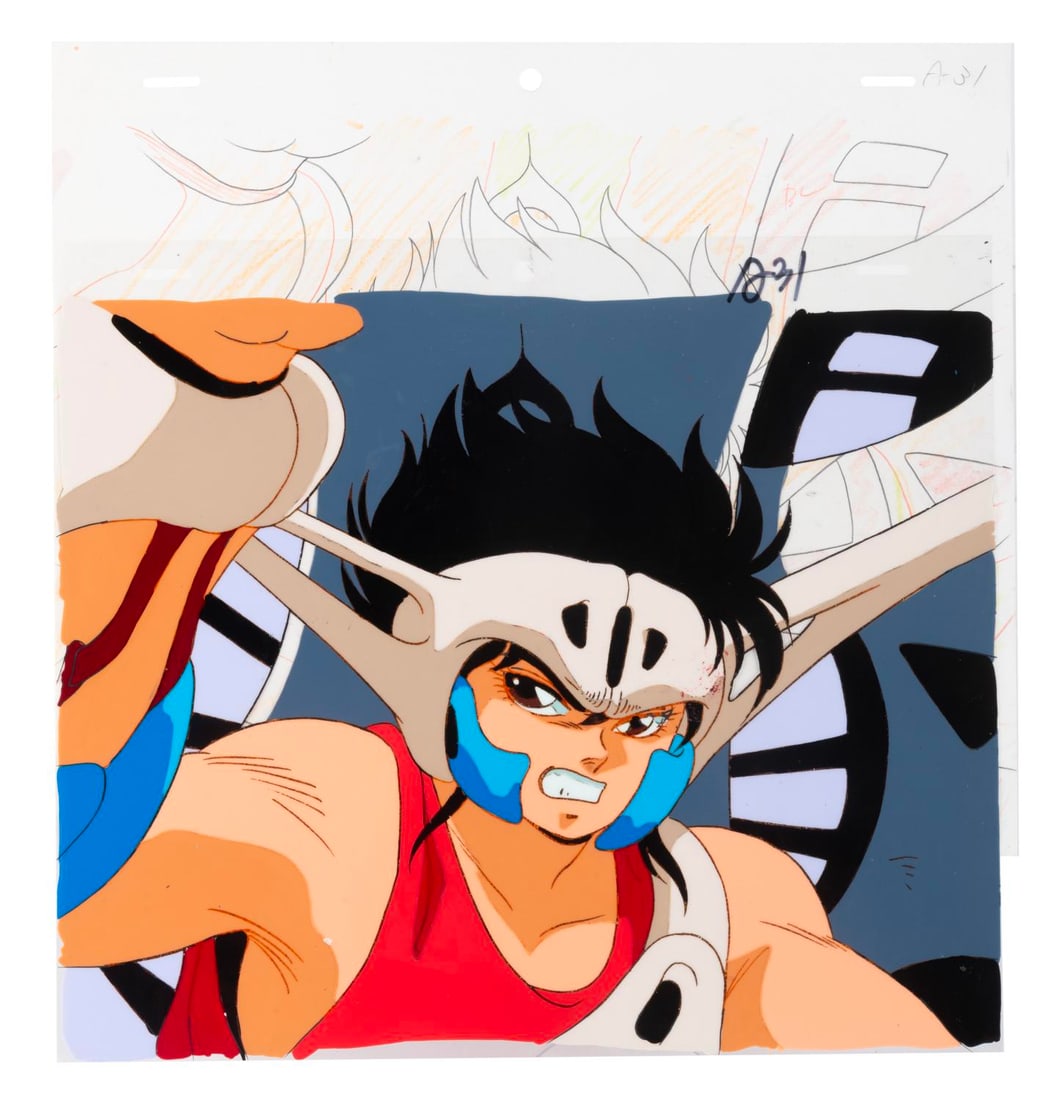 A "Jushin Liger" Production Cel.: (ANN, 1989-90) An original production cel of Ken Taiga from "Jushin Liger." The anime superhero series stars Taiga, a 6-year-old with the power of the Bio Armor Liger, an ability to transform into a