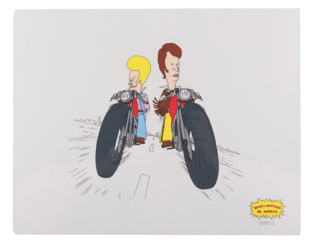A "Beavis and Butt-Head Do America" Sericel.: (Paramount, 1996) A sericel from the Mike Judge animated feature "Beavis and Butt-Head Do America." This sericel, based on artwork from the film's poster, was released in an unnumbered limited