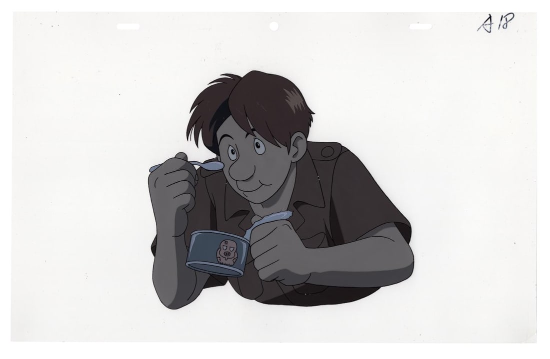 A "Jungle Emperor Leo" Original Production Cel.: (Tezuka, 1997) An original production cel and matching drawing of Mr. Lemonade from the animated feature "Jungle Emperor Leo." Mr. Lemonade has an image size of 6" x 7" on a 9" x 14" cel. The