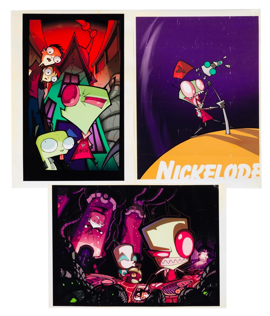 A Trio of "Invader Zim" Posters.: (Nickelodeon, 2000s) Three "Invader Zim" posters featuring Zim, Dib, and Gir. Measuring 16.5" x 23.5", the posters are in fair to good condition with creases and scuffs, heaviest on the Nickelodeon