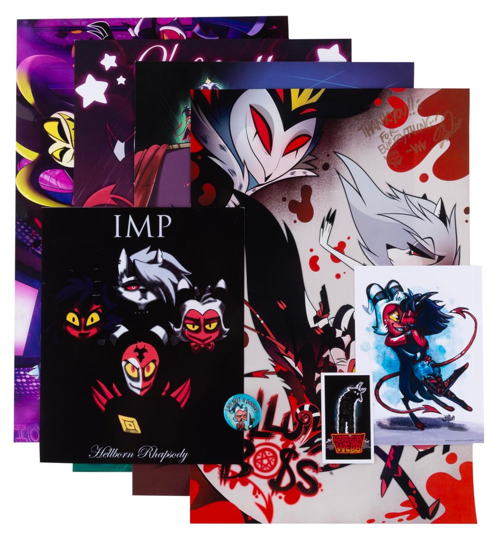 A Signed "Helluva Boss" Print and Collection.: (VivziePop, 2020s) A “Helluva Boss” Poster Print signed by the series creator, Vivienne “VivziePop” Medrano. Also included are three other poster prints from “Helluva Boss” or
