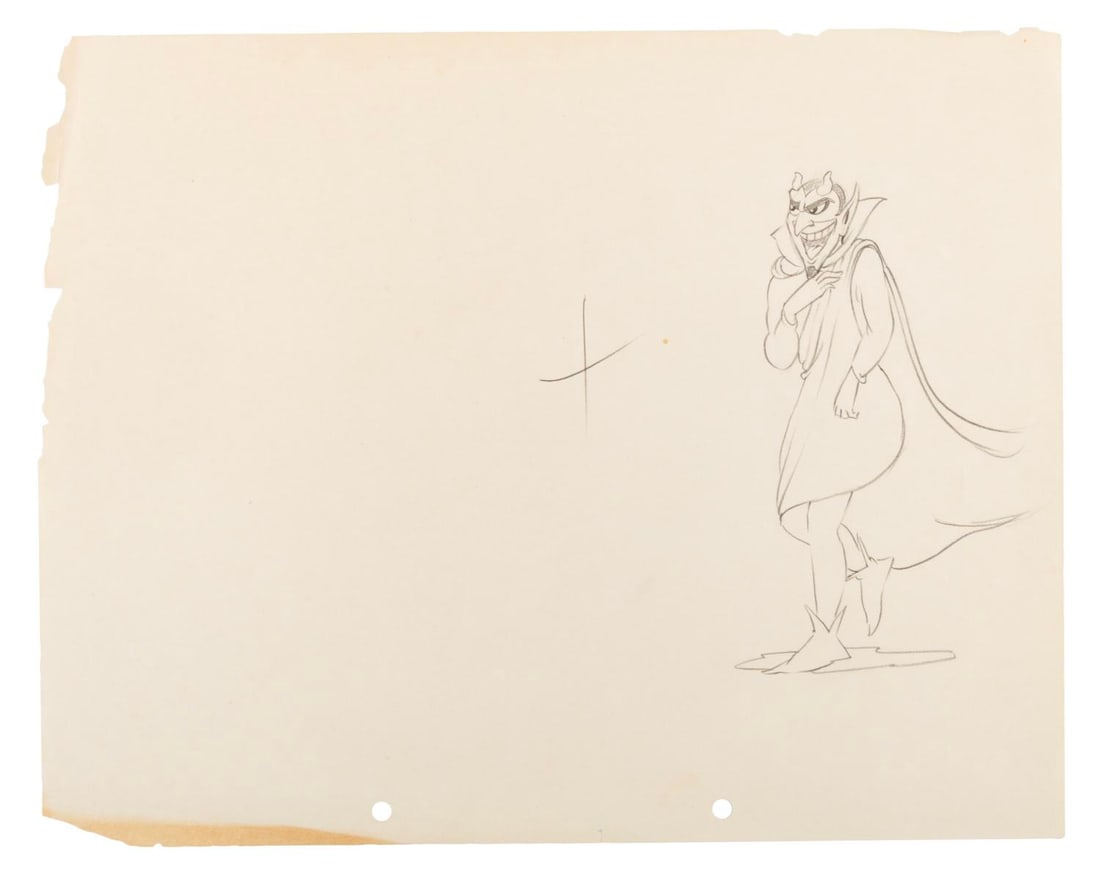 A "Goddess of Spring" Production Drawing.: (Disney, 1934) An original production drawing of Hades from the Silly Symphony short "The Goddess of Spring." Hades has an image size of 6" x 3.5" on 9.5" x 12" animation paper. The graphite drawing