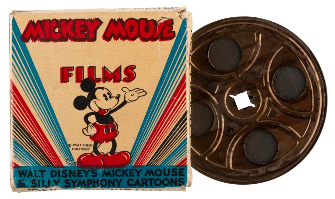 A "Donald the Skater" 8mm Film Reel.: (Hollywood Enterprises, 1940s) A Mickey Mouse 8mm film manufactured by Hollywood Enterprises for home projection, labeled "Donald the Skater." These releases were excerpts from theatrical cartoons;