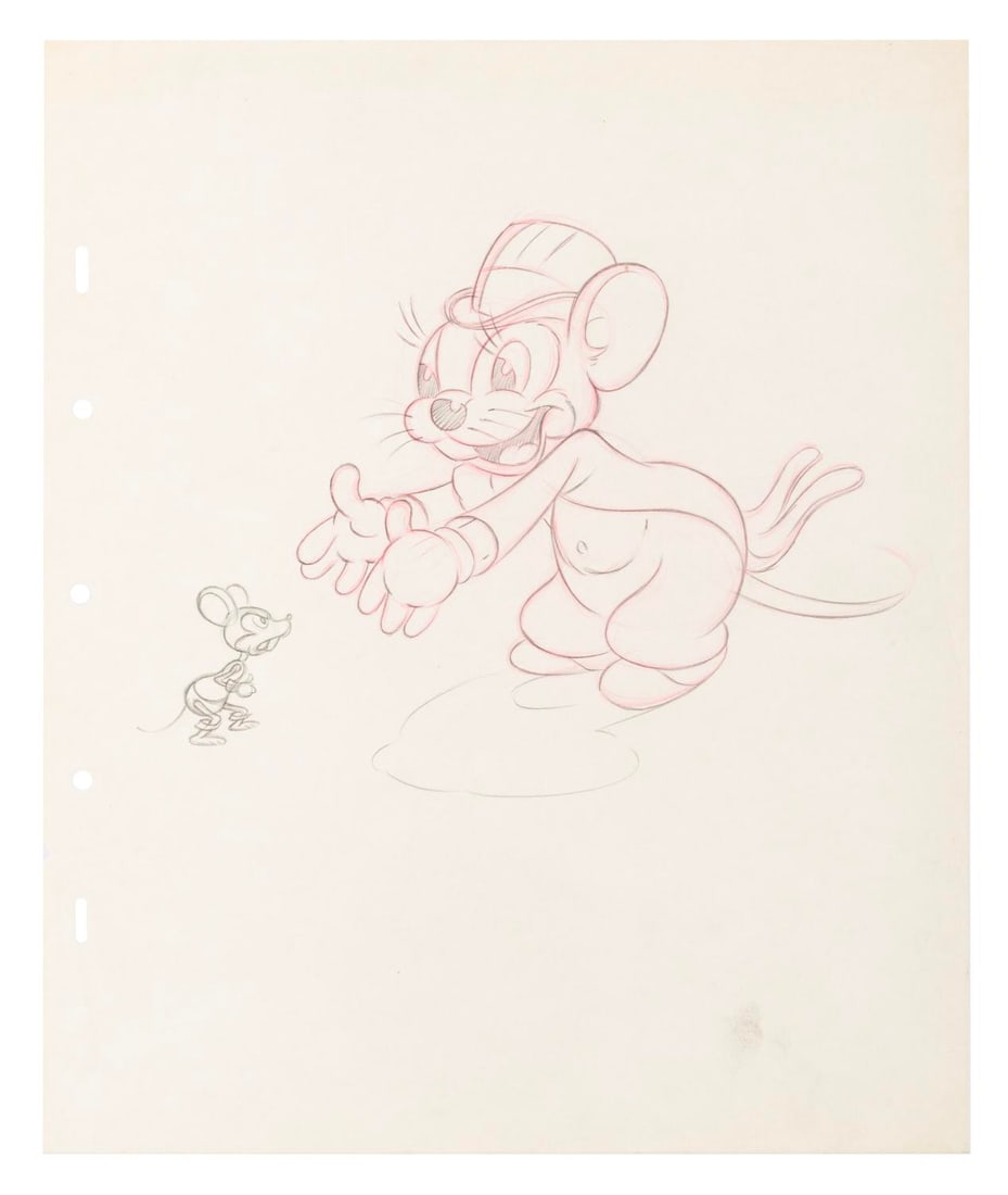 A "The Country Cousin" Story Sketch.: (Disney, 1936) A rough story sketch of Monty Citymouse from the Walt Disney Studios animated film "The Country Cousin." The production drawing was created at the Studio and used during the animation p