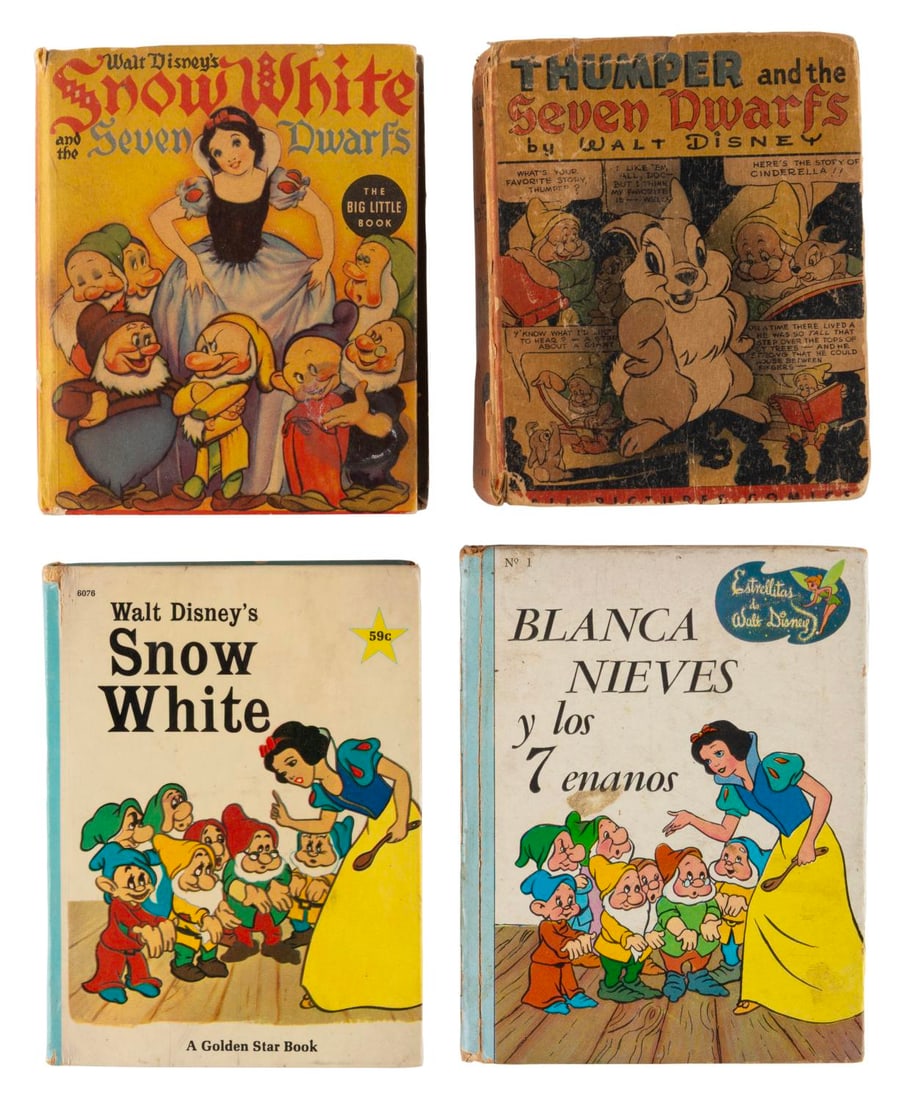 A Collection of "Snow White and the Seven Dwarfs" Mini Books.: (Whitman/Golden/EN S.A., 1938-1967) A collection of four mini "Snow White and the Seven Dwarfs" picture and story books. Measuring 3.75" x 4.5" x 1" to 3.75" x 5" x 0.75", the collection is in fair co
