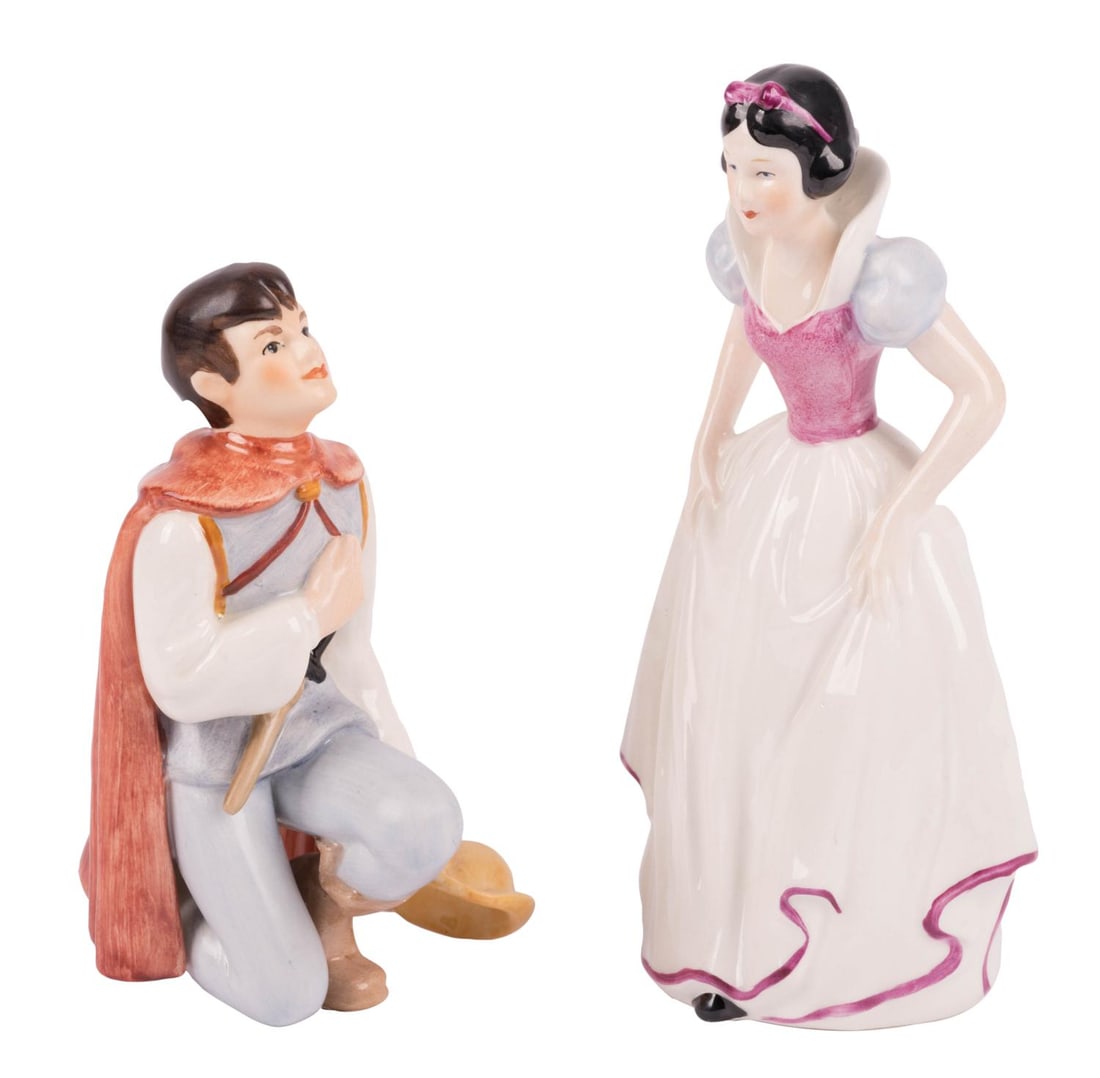 Snow White and the Prince Figurines by Goebel.: (Goebel, 1980s) Ceramic Hummel figurines of Snow White and the Prince from the 1937 film "Snow White and the Seven Dwarfs." Snow White's mold was originally produced by Goebel in the 1950s, but the