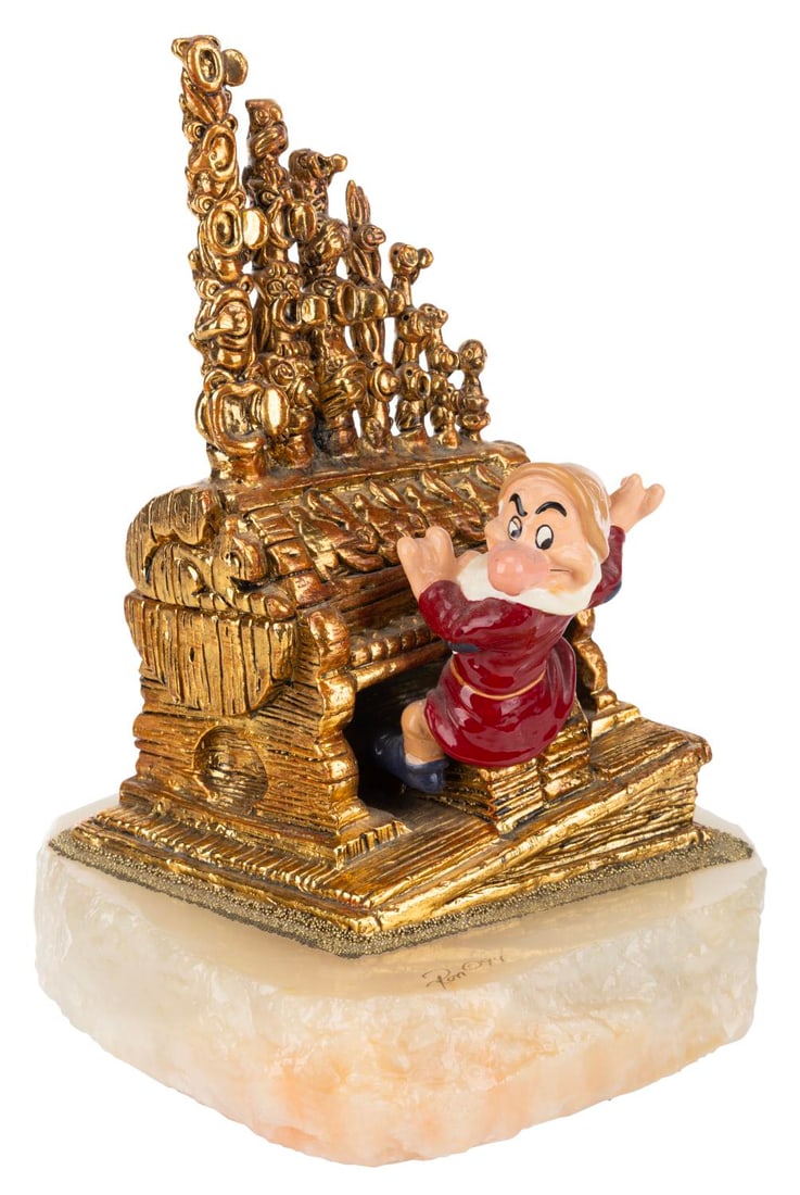 A "Snow White" Grumpy Sculpture.: (Ron Lee, 1994) A hand-painted figurine of Grumpy from "Snow White and the Seven Dwarfs," signed by the artist Ron Lee on the base and numbered 699/800. The statue is composed of metal plated with 24 