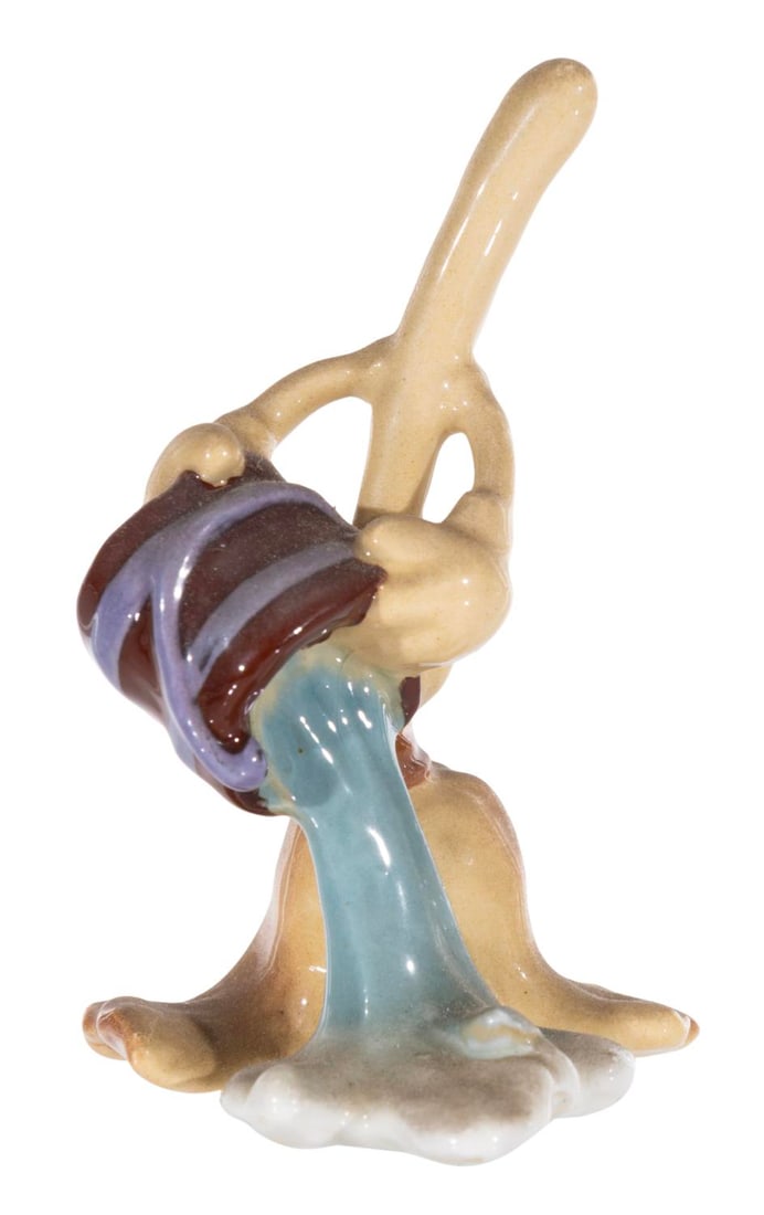 A "Fantasia" Enchanted Broom Ceramic Figurine.: (Hagen-Renaker, 1982) A miniature ceramic figurine of an Enchanted Broom from the Sorcerer?s Apprentice sequence of "Fantasia," released by renowned ceramist Hagen Renaker. Measuring 2.75" tall, the