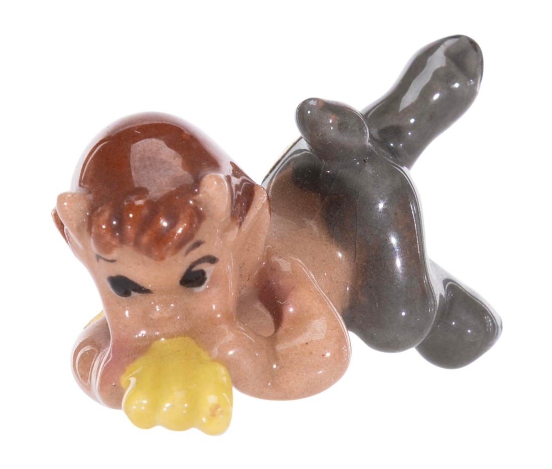 A "Fantasia" Satyr Ceramic Figurine.: (Hagen-Renaker, 1950s) A miniature ceramic figurine of a Satyr from the Pastoral Symphony sequence of "Fantasia," released by Hagen Renaker. Measuring 1.5" tall, the ceramic displays in very good cond
