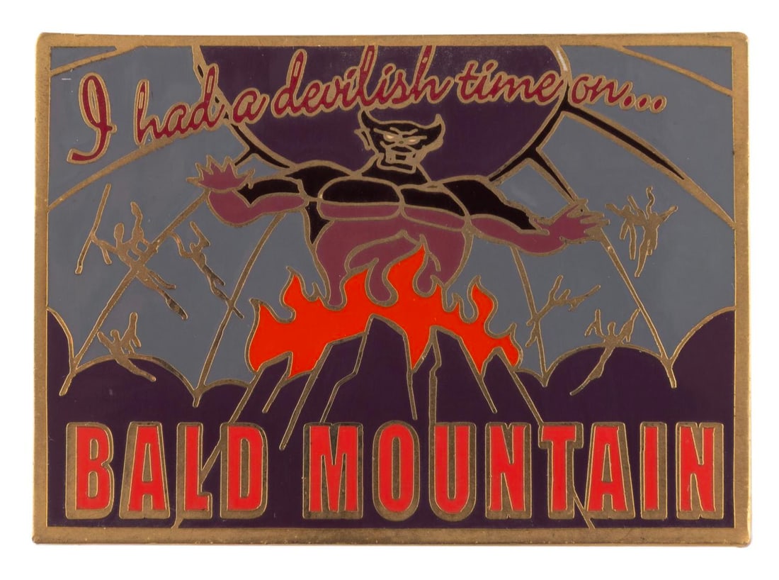 A Disney Auctions Bald Mountain Postcard Jumbo Pin.: (Disney, 2003) A Disney Auctions Bald Mountain Chernabog pin from the Postcard Series, released in a limited edition of 100. Measuring 2.5" x 1.75", the pin is in very good condition with light edge w