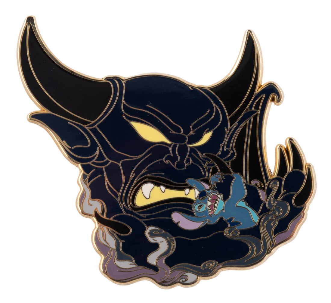 A Disney Shopping Chernabog Versus Stitch Pin.: (Disney Shopping, 2009) A pin of Chernabog from "Fantasia" holding Stitch released exclusively in the Disney Shopping Stitch Versus Disney Villains set, in a limited edition of only 100. Measuring