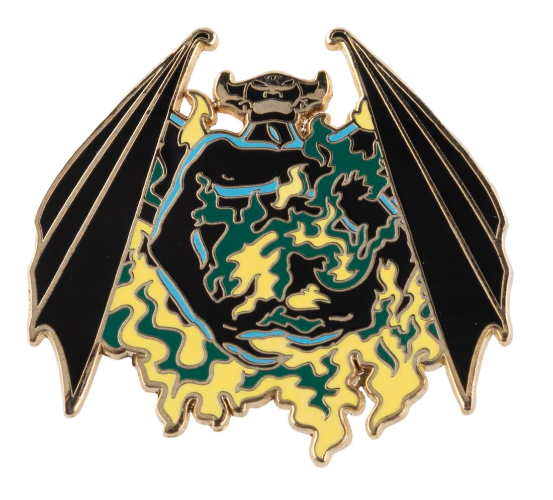 A Chernabog LE 450 Disney Shopping Pin.: (Disney Shopping, 2009) A pin of Chernabog in flames, released in a limited edition of only 450 exclusively through Disney Shopping?s Trick or Treat Mystery Pin Set. Measuring 2" x 1.75", the pin is