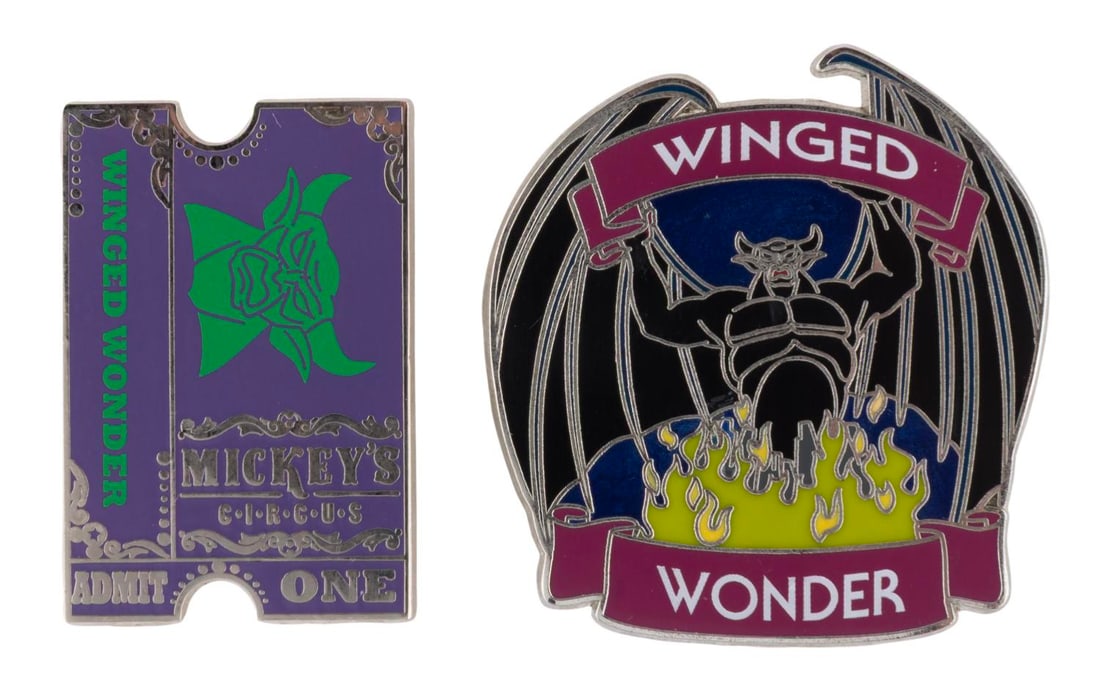 A Pair of Chernabog Mickey's Circus Sinister Sideshow Pins.: (Walt Disney World, 2012) A pair of Mickey?s Circus sinister sideshow pins featuring Chernabog billed as the "Winged Wonder." Included is the limited eidtion 100 ticket chase pin. The pins are in