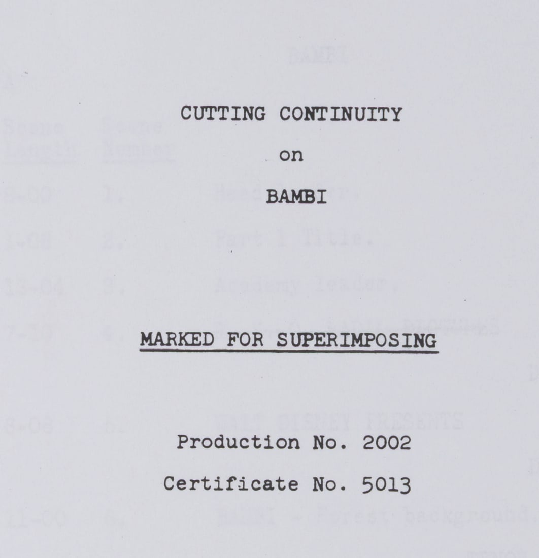 A "Bambi" Cutting Continuity Script. - 2