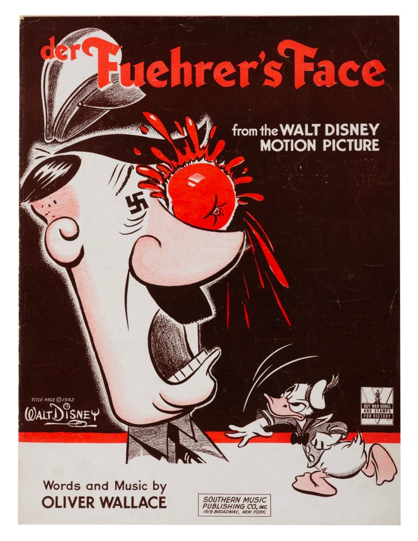 Sheet Music for Walt Disney's "Der Fuehrer's Face.": (Disney, 1942-43) Vintage sheet music for Walt Disney?s "Der Fuehrer?s Face" printed by Southern Music Publishing. Measuring 9" x 12", the piece is in good condition with handling wear, including