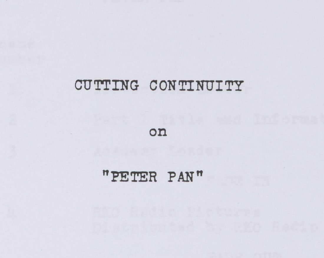 A "Peter Pan" Cutting Continuity Script. - 2
